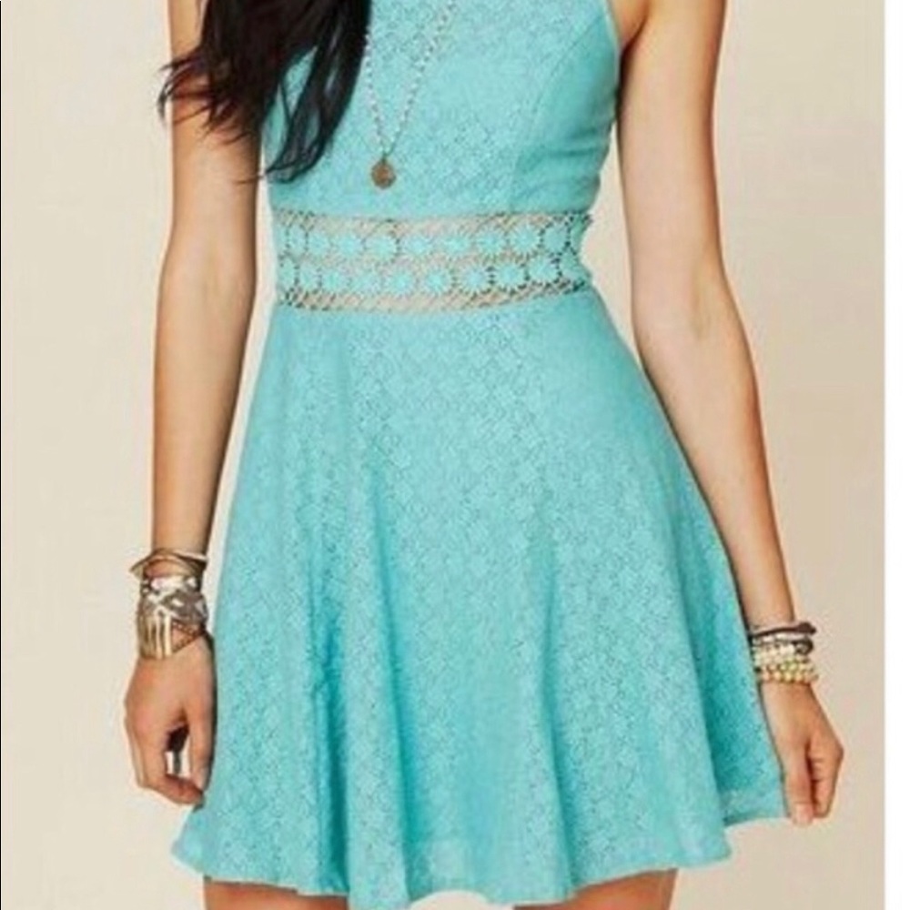 Free people ‘Fitted with Daises’ dress blue